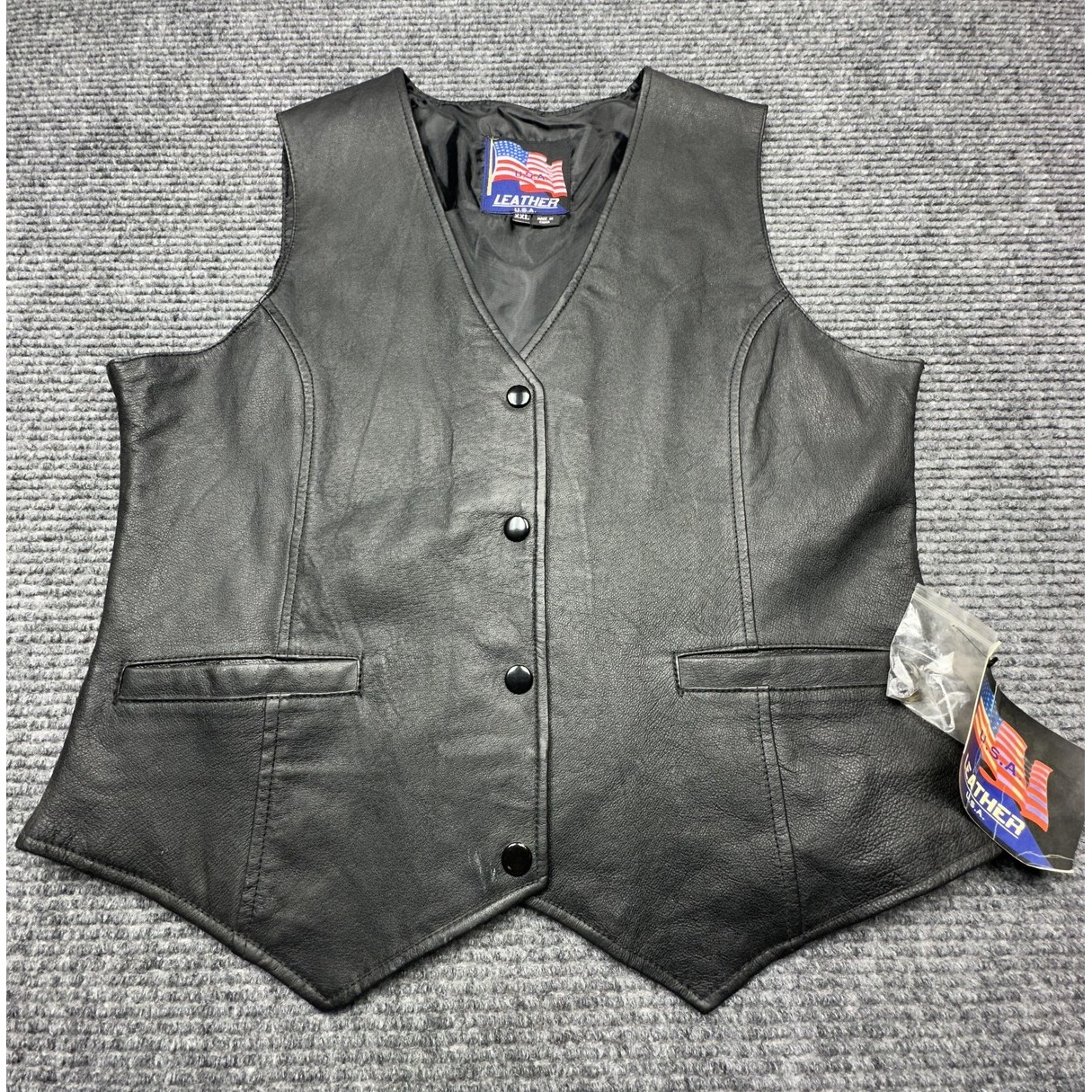 Usa Leather Vest Womens 2xl Black B320 Genuine Leather Snap Front Western Style